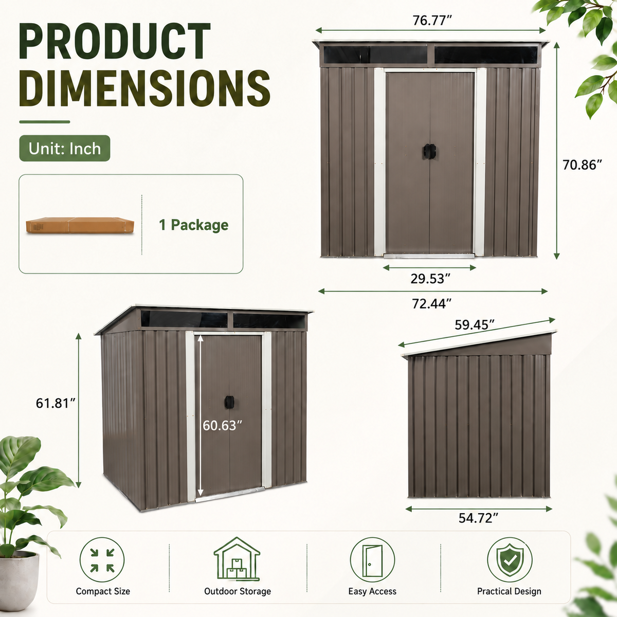 6ft x 5ft Sloped Roof Metal Shed with Transparent Top Panels