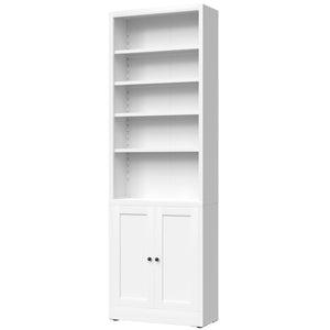 Bookcase Tall 5-Tier Adjustable Storage Shelf With Door Deep - White
