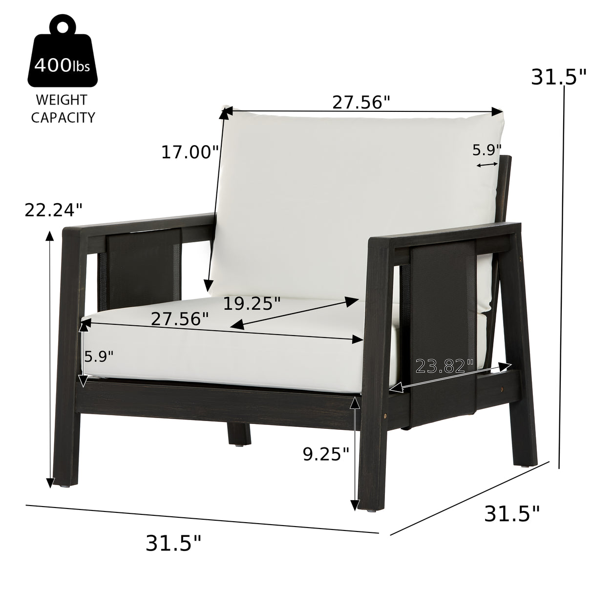 Outdoor Club Chair with Acacia Wood Frame