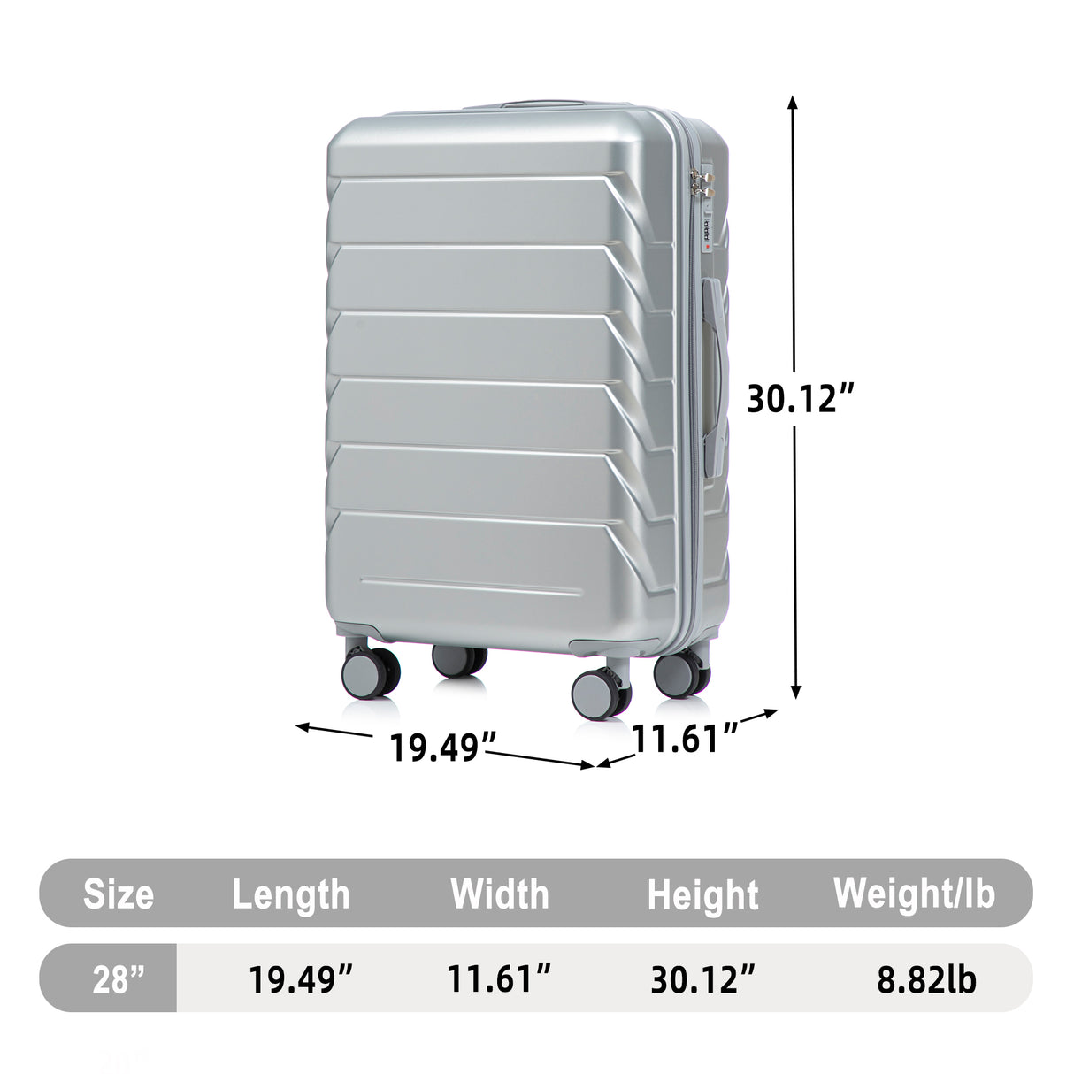 28 Inch ABS Hard Shell Large Travel Checked Luggage - Silver