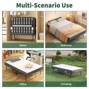 Twin Wide Folding Bed With Adjustable Headboard, Extra Long Rollaway For Tall People, Memory Foam Mattress - Black
