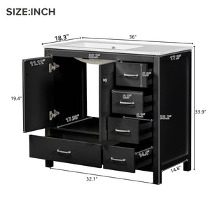 36" Black Bathroom Vanity with Ceramic Sink Combo