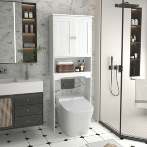 Over The Toilet Storage Cabinet, Bathroom Space Saver With Adjustable Shelf - White