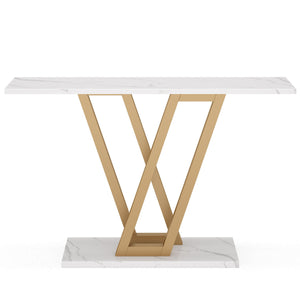 Console Table With Top With V Leg Frame For Hallway, Living Room - White / Gold