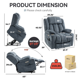 Chenille Power Lift Recliner Chair with Massage & Heating