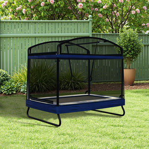 Outdoor Square Trampoline For Kids And Adults With Protective Net And Swing 4 X 6Ft - Black / Blue