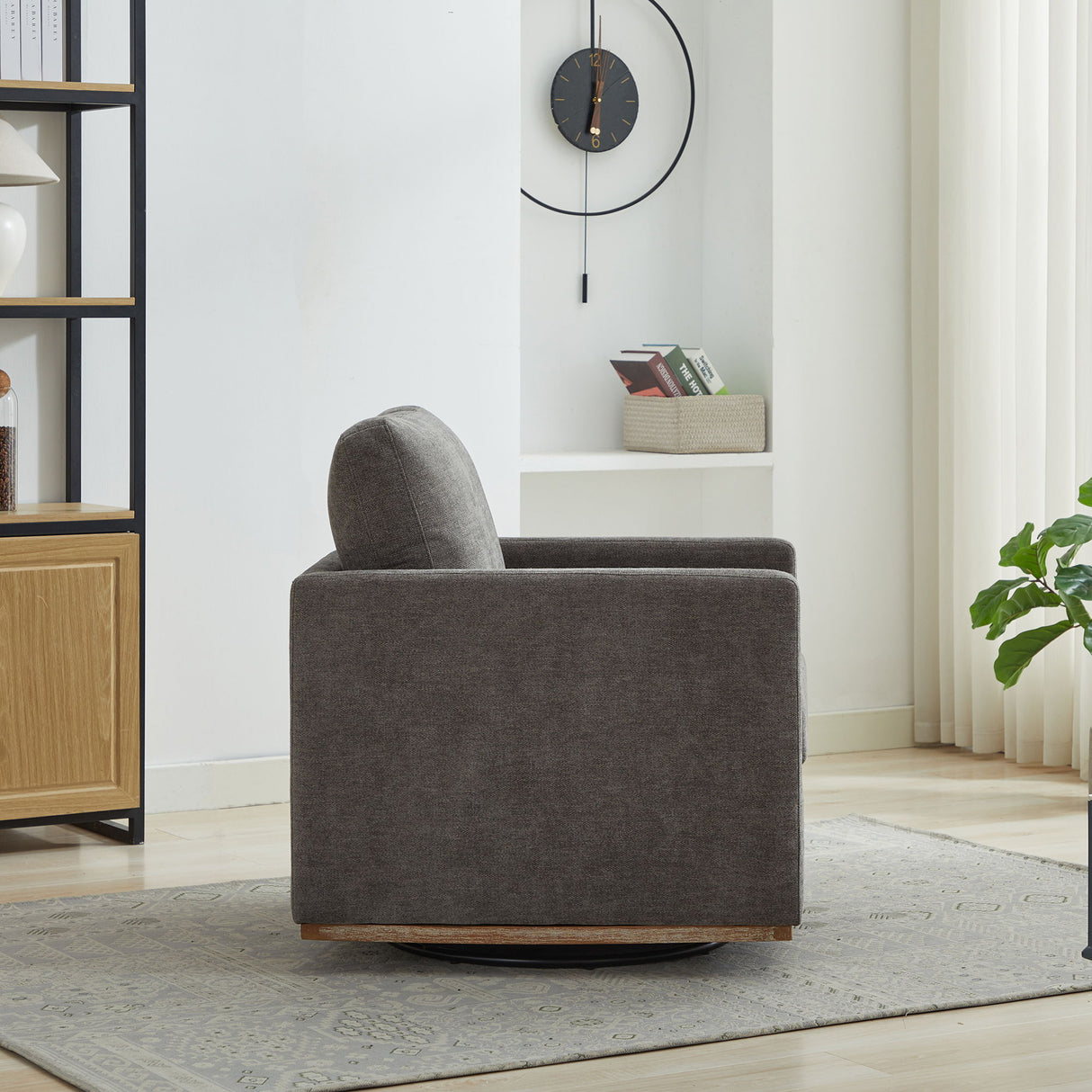 Modern Square Upholstered Swivel Accent Chair With Metal Base