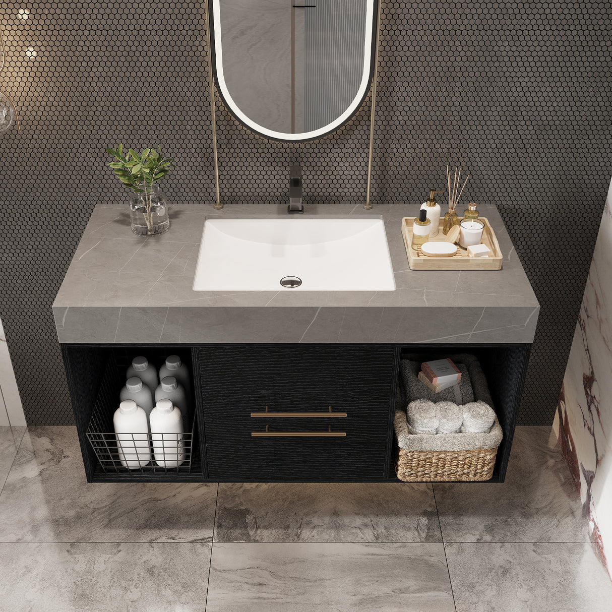 39.4 Inches Single Contemporary Floating Bathroom Vanity