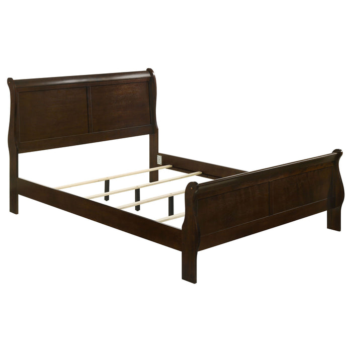 Dark Brown Sleigh Bed with Classic Louis Philippe Style - Queen or Full