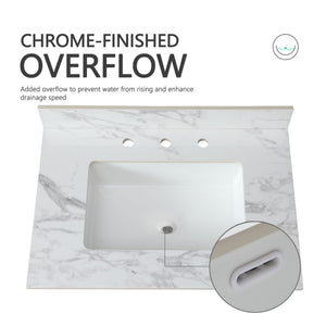 Elegant Sintered Stone Bathroom Vanity Top With Rectangular Undermount Ceramic Sink