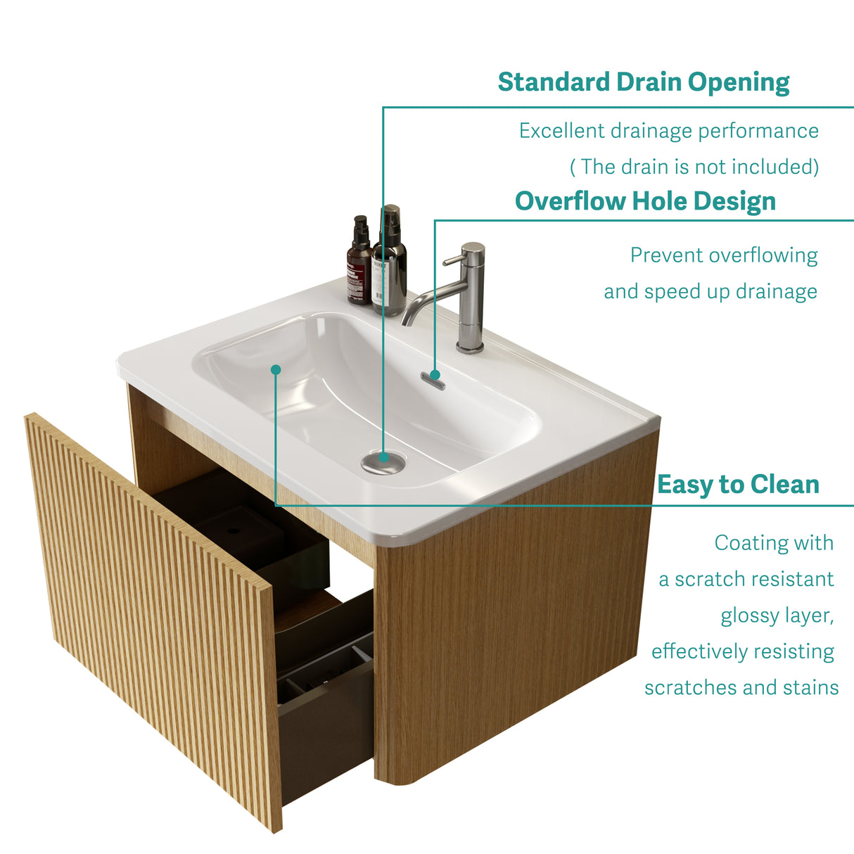 Glossy White Ceramic Integrated Sink