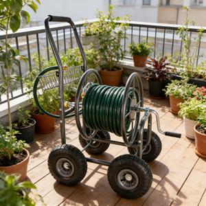 Garden Hose Reel Cart - 4 Wheels Portable with Storage Basket