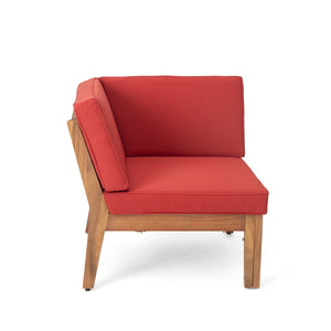 Grenada 5 Seater Acacia Wood Sectional Armless Sofa Set, Teak + Red