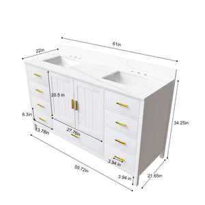 60" Solid Wood Bathroom Vanity with 2 Sinks