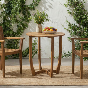 Outdoor Round Acacia Wood Accent Table - 27.5" Teak