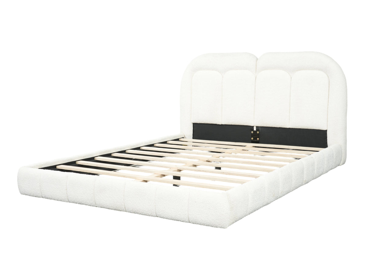 Queen Size Boucle Upholstered Platform Bed with Tufted Headboard