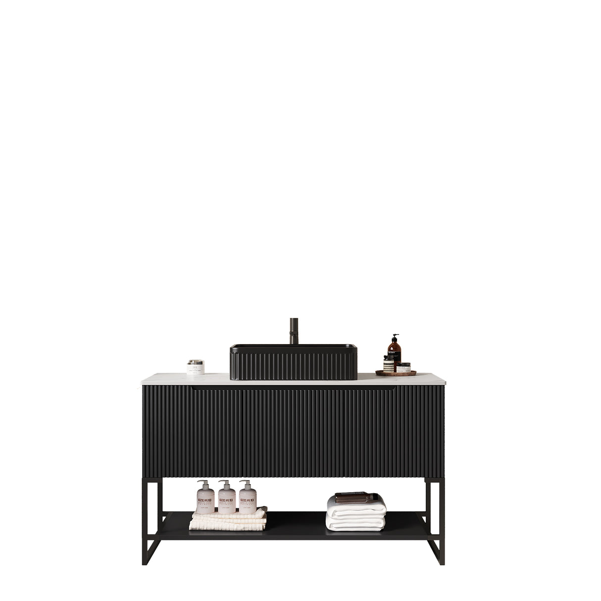 Tulio 48" Bathroom Vanity & Sink with 3 Doors and Open Shelf