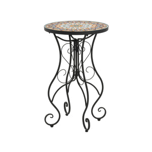 Round Ceramic Outdoor Side Table, Colorful + Black