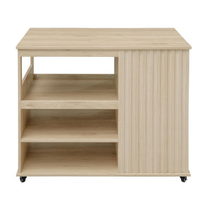 Kitchen Island Cart, Rolling Serving Utility Trolley Cart Modern Kitchen Island With Storage Drawer Wine Rack Lockable Casters, Kitchen Cart For Kitchen, Dining Room, Bar Living Room - Natural