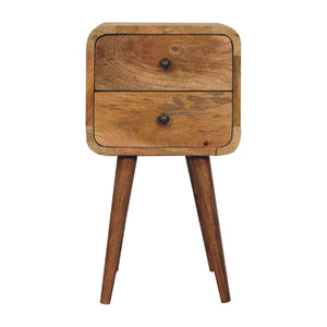 Solid Wood Mini Curved Nightstand, 2-Drawers, Oak-ish