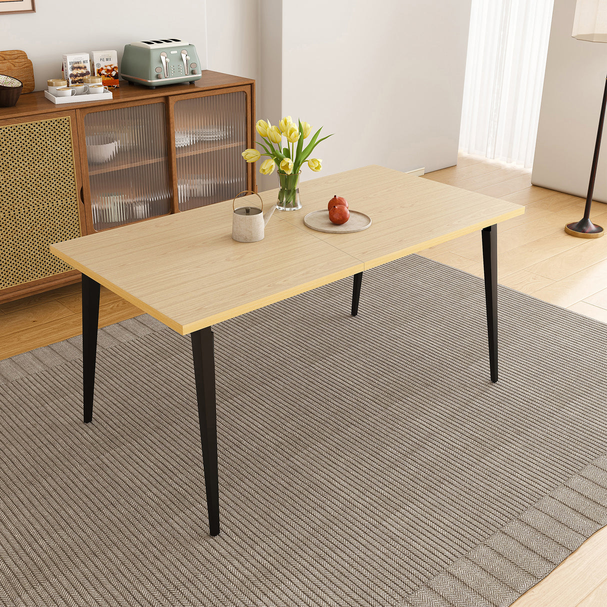 63-inch Modern Dining Table with Wooden Tabletop and Rust-Resistant Iron Legs