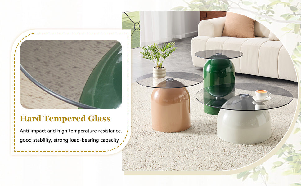 Nesting Coffee Table Set of 3 with Glass Desktop