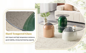 Nesting Coffee Table Set of 3 with Glass Desktop
