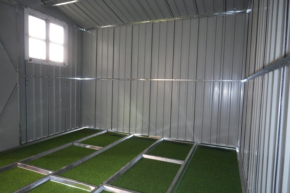 10x8 Foot Outdoor Metal Storage Shed, Sliding Doors, Coal Grey