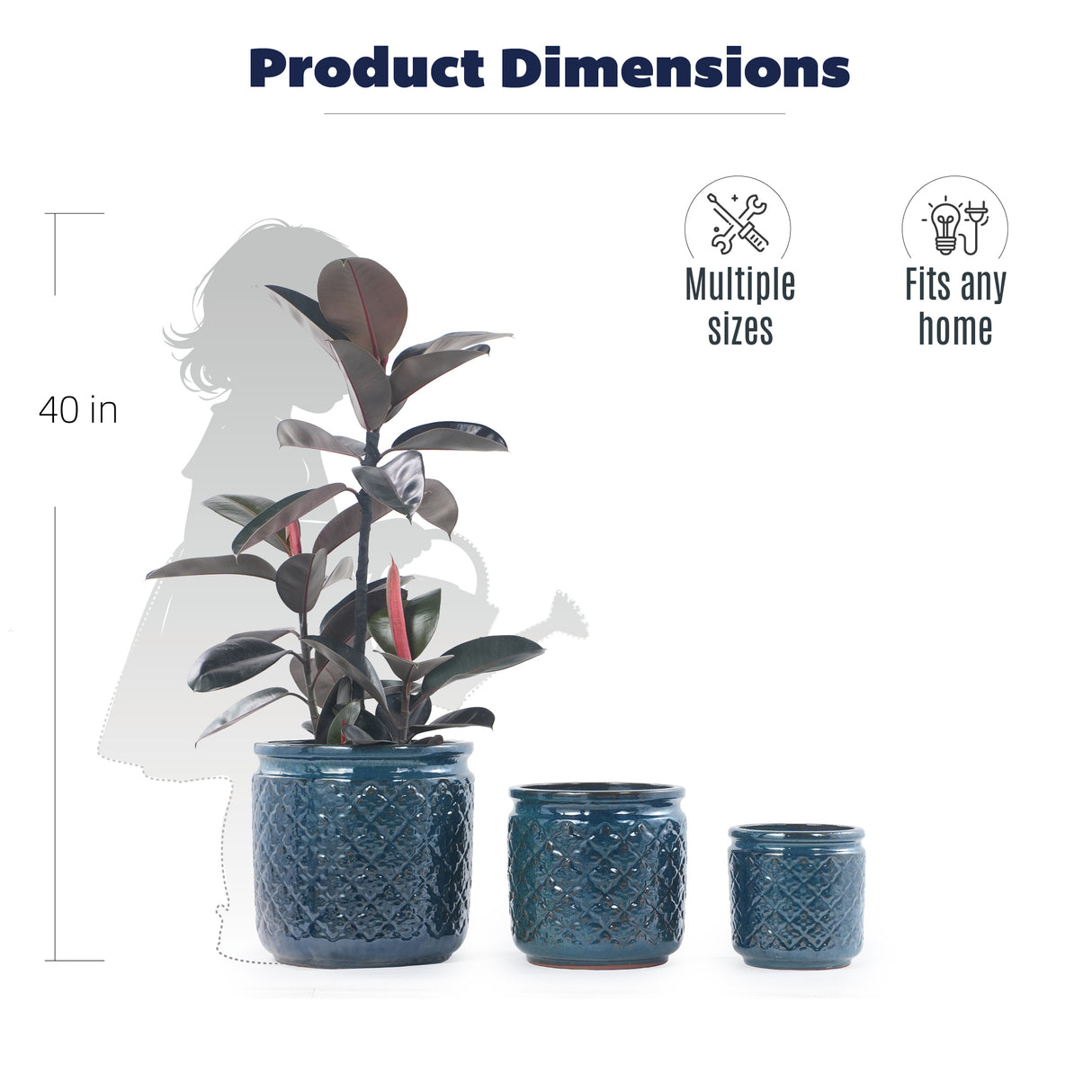 Handmade Ceramic Flower Pot Set of 3, 15/12/9 Inch Diameter