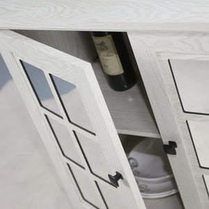 Sideboard Cabinet With Mirrored Doors, Adjustable Shelf, Metal Handles