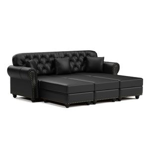 Upholstered Sofa With Nailhead Trim, Rolled Armrests With Ottoman