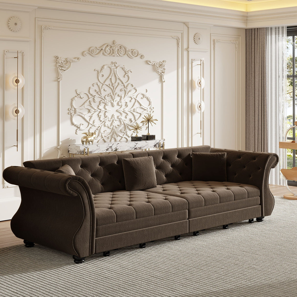 Oversized Chesterfield Pull Out Sofa Bed with Flower Tufting