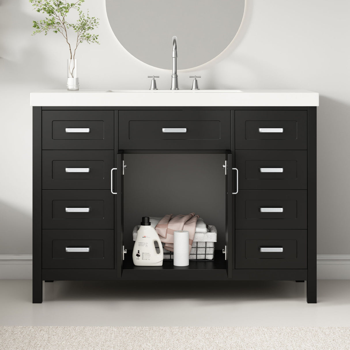 Bathroom Vanity With Sink, 2 Doors 8 Drawers, Soft Close System, Classic Design