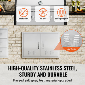 BBQ Access Door, 30W x 21H Inch Double Stainless Steel Outdoor Kitchen Door