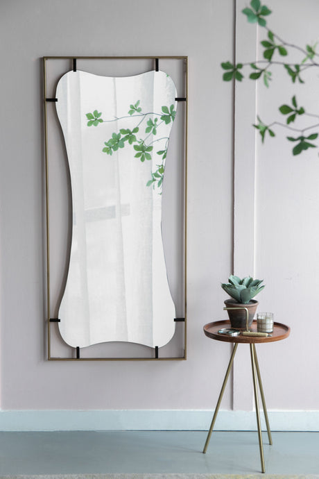 28x1.5x60' Poppy Mirror with Gold Metal Frame Contemporary Wall Decor