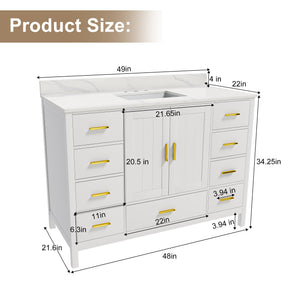 48" Modern Solid Wood Bathroom Vanity with Sink, 49" Carrara