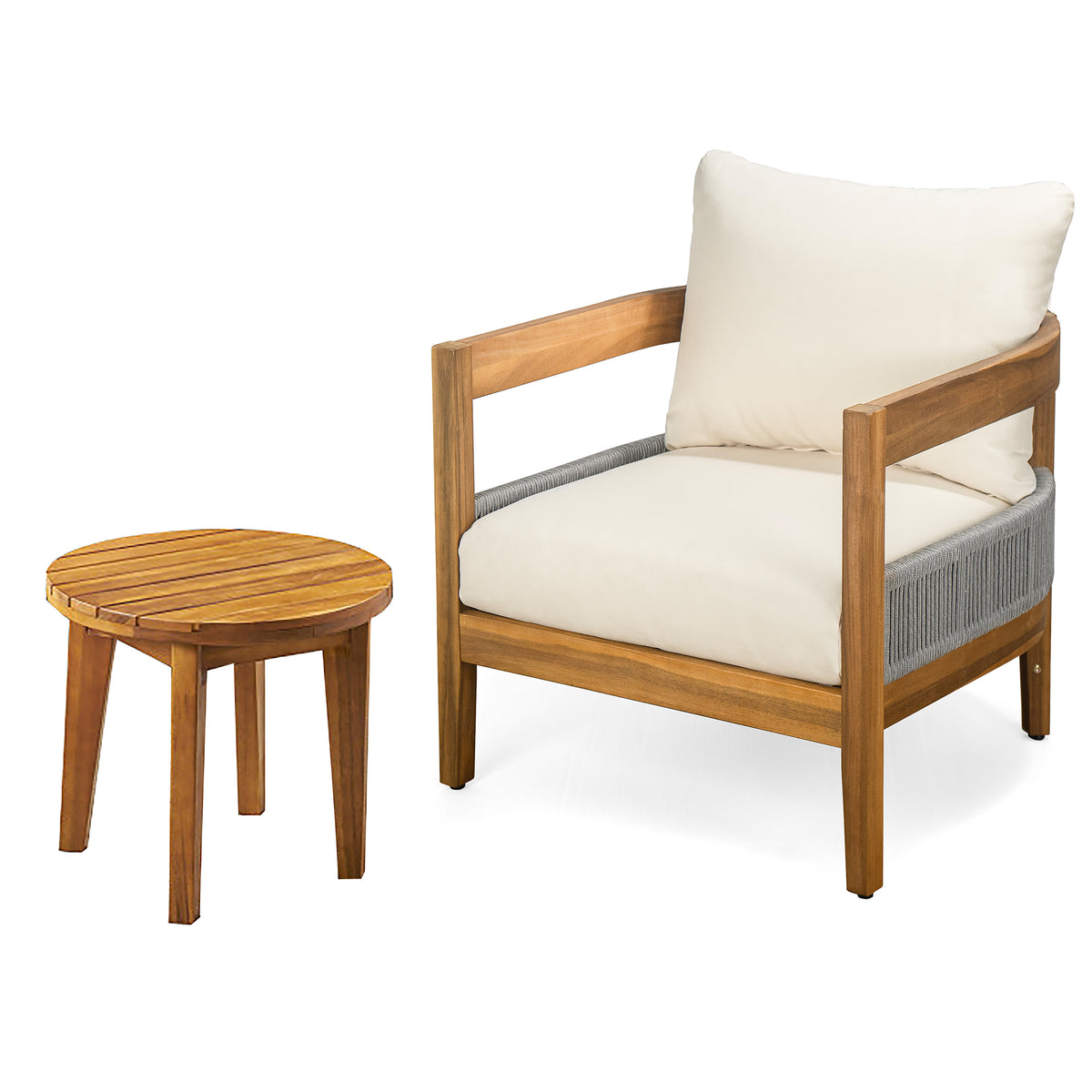 Porto Outdoor Club Chair and Acacia Side Table, Teak+Beige