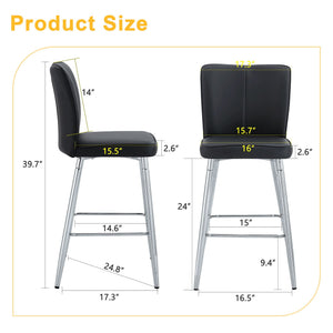 Modern Bar Chair Set with Streamlined Backrest and Metal Legs - 2 Pieces