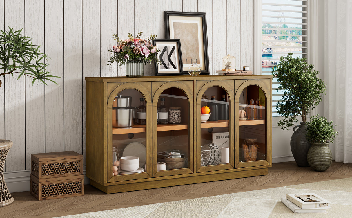 TREXM 4-Door Large Storage Buffet Cabinet with Glass Doors