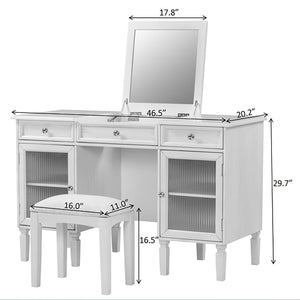 Multi Functional 2 In 1 Vanity Desk With Flip Top Mirror Material - White Oak