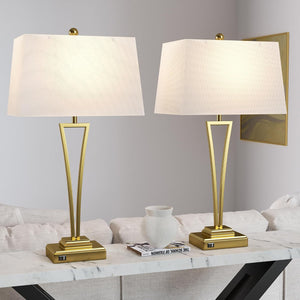 Gold Table Lamps Set of 2, 30.5-Inch Tall with USB Charging Ports
