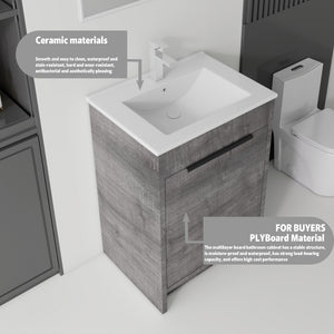 24 Inch Floating Bathroom Vanity with Ceramic Sink and Soft-Close Door