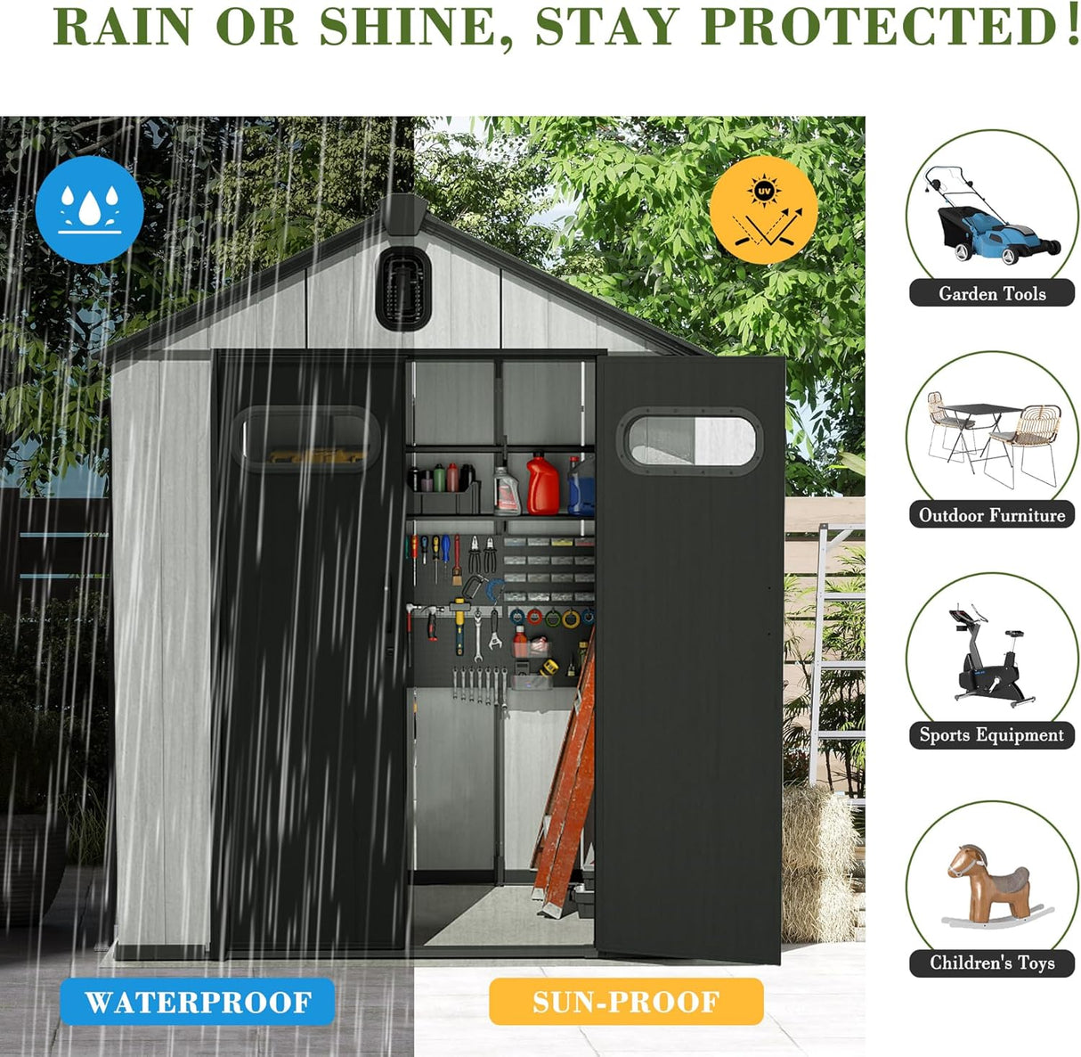 6x4FT Outdoor Resin Storage Shed with Transparent Windows & Louvered Vents