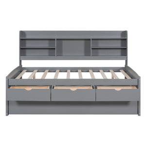 Captain Bed With Built In Bookshelves, 3 Storage Drawers, And Trundle