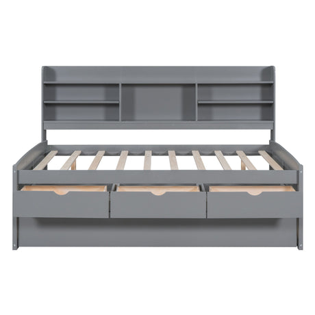 Captain Bed With Built In Bookshelves, 3 Storage Drawers, And Trundle