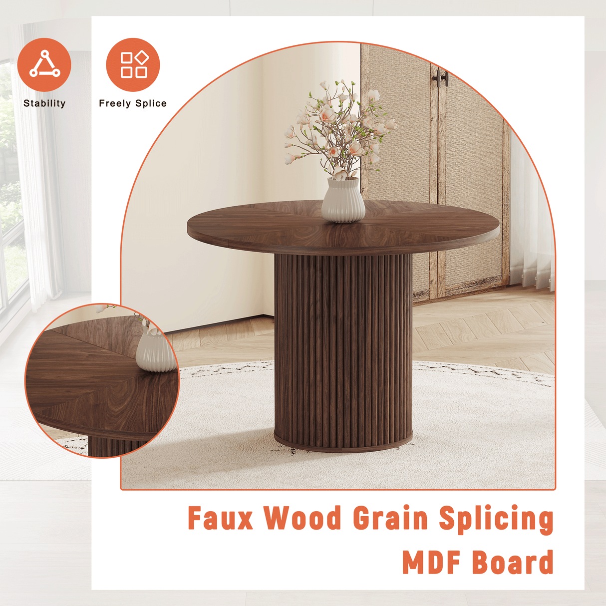 Modern Spliced Circular Dining Table With 42 Inch Diameter