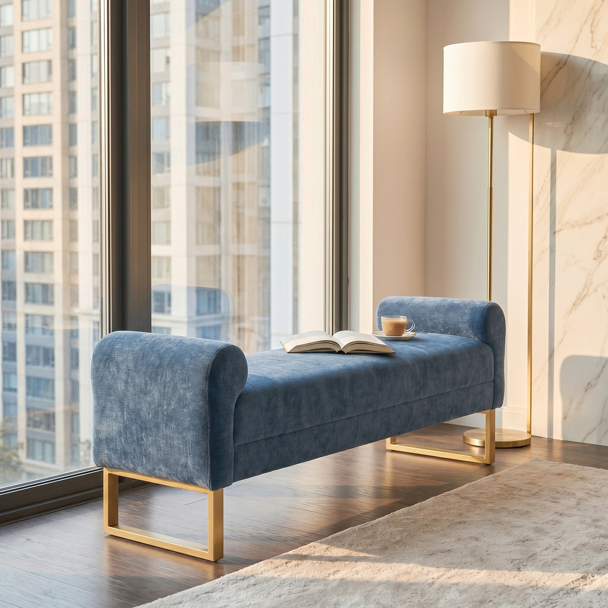 65" Ottoman Bench - Chenille Upholstered for Bedroom