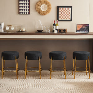 Round Bar Stools (Set of 2), Contemporary Upholstered Dining Stools For Kitchens, Coffee Shops And Bar Stores - Legs