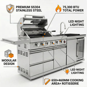 84-Inch Deluxe Stainless Steel Outdoor Kitchen Barbecue Island Grill