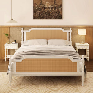 Traditional Style Rattan Bed Frame, No Box Spring Needed
